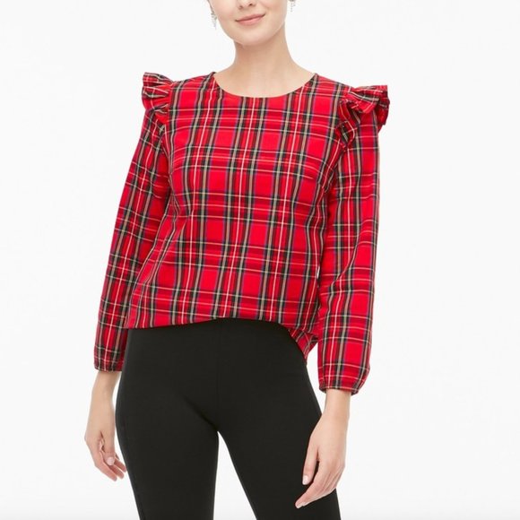 J. Crew Factory Tops - NWT J. Crew Factory  Tartan ruffle-trim woven top